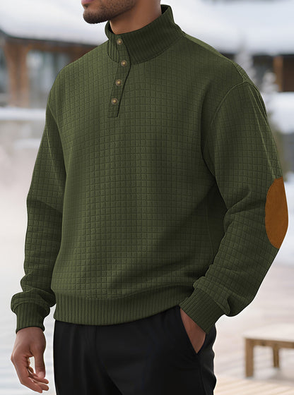 Herren Pullover Stehkragen Modern Strukturiert Knopfverschluss
