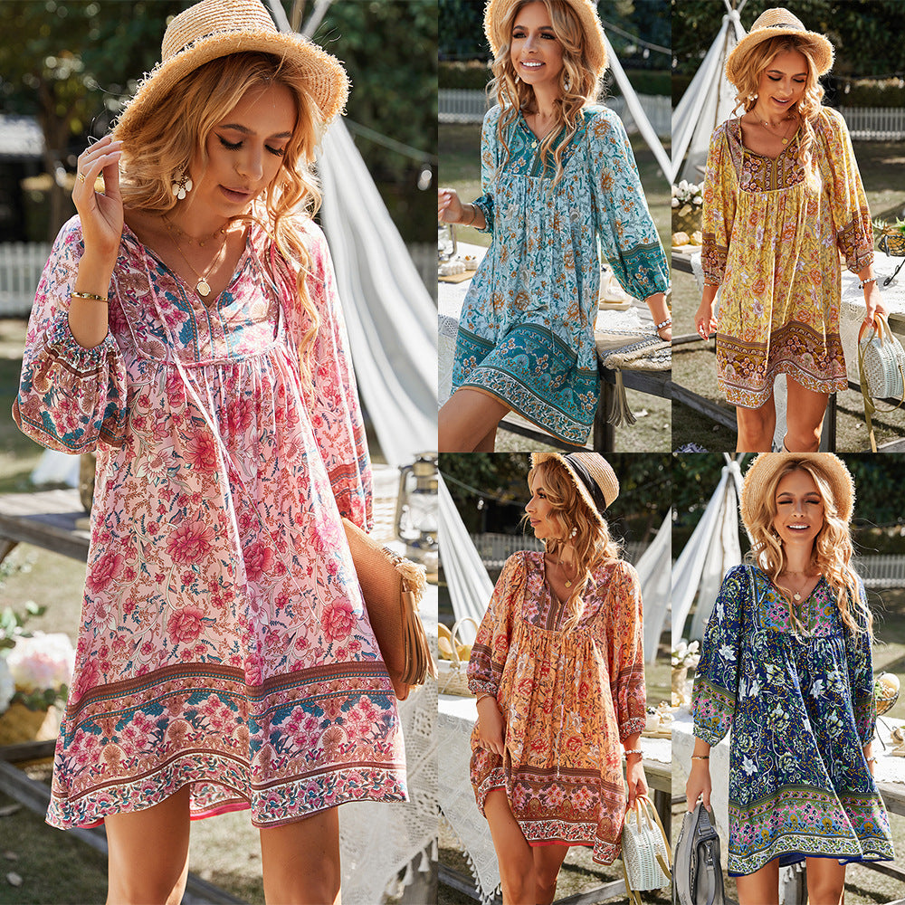Damen Kleid Blumenmuster Lockere Passform Sommerkleid - BerlinGlamour