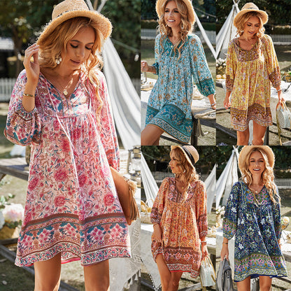 Damen Kleid Blumenmuster Lockere Passform Sommerkleid - BerlinGlamour
