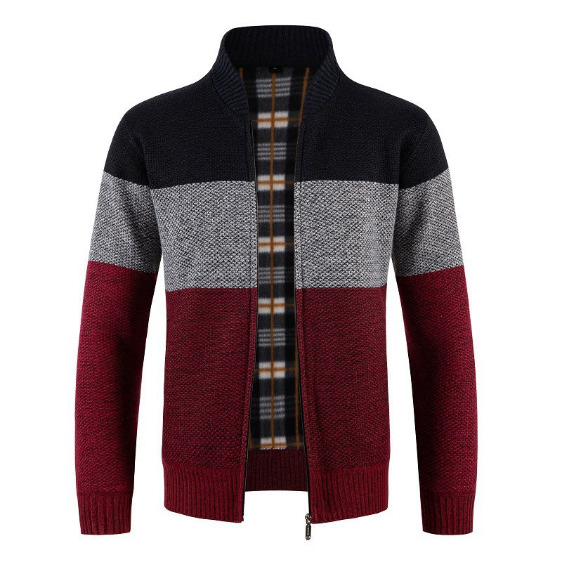 Herren Strickjacke Modern mit Kontraststreifen und Warmem Futter