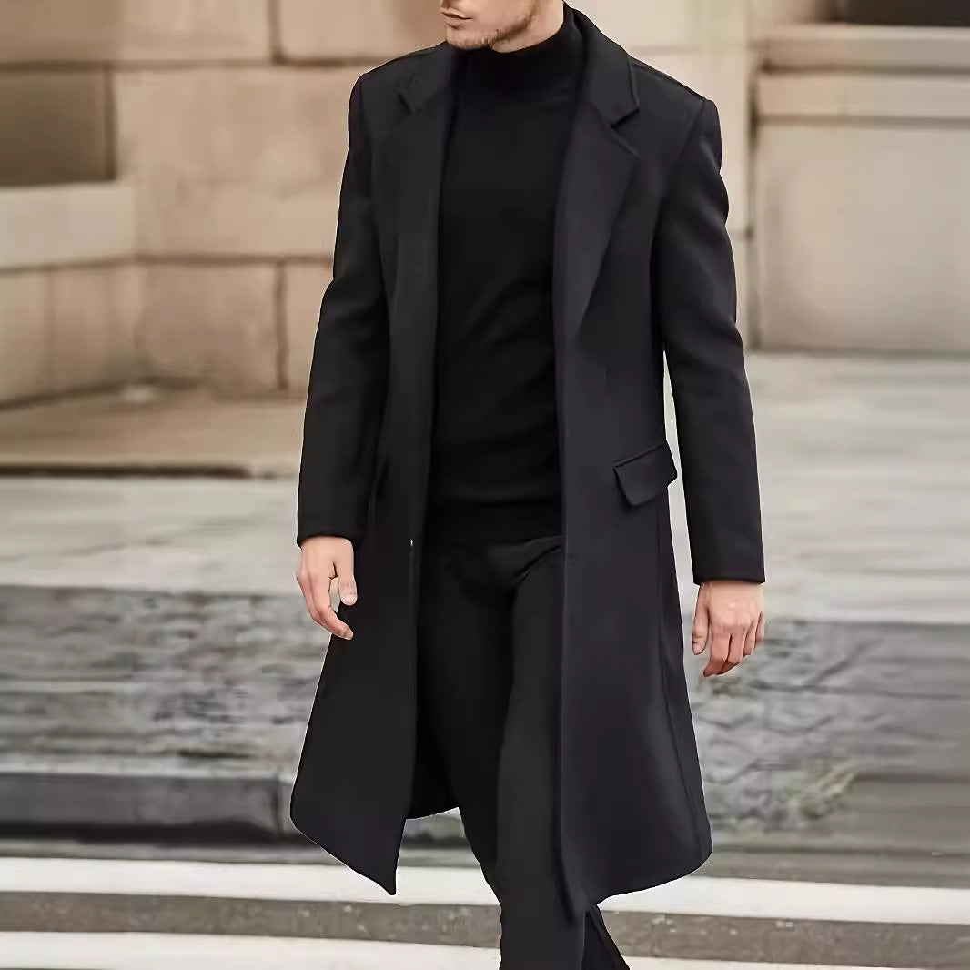 Herren Wollmantel Lang Geschnitten Elegant Schwarz - BerlinGlamour