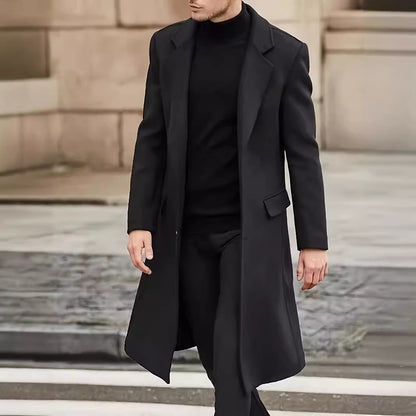 Herren Wollmantel Lang Geschnitten Elegant Schwarz - BerlinGlamour