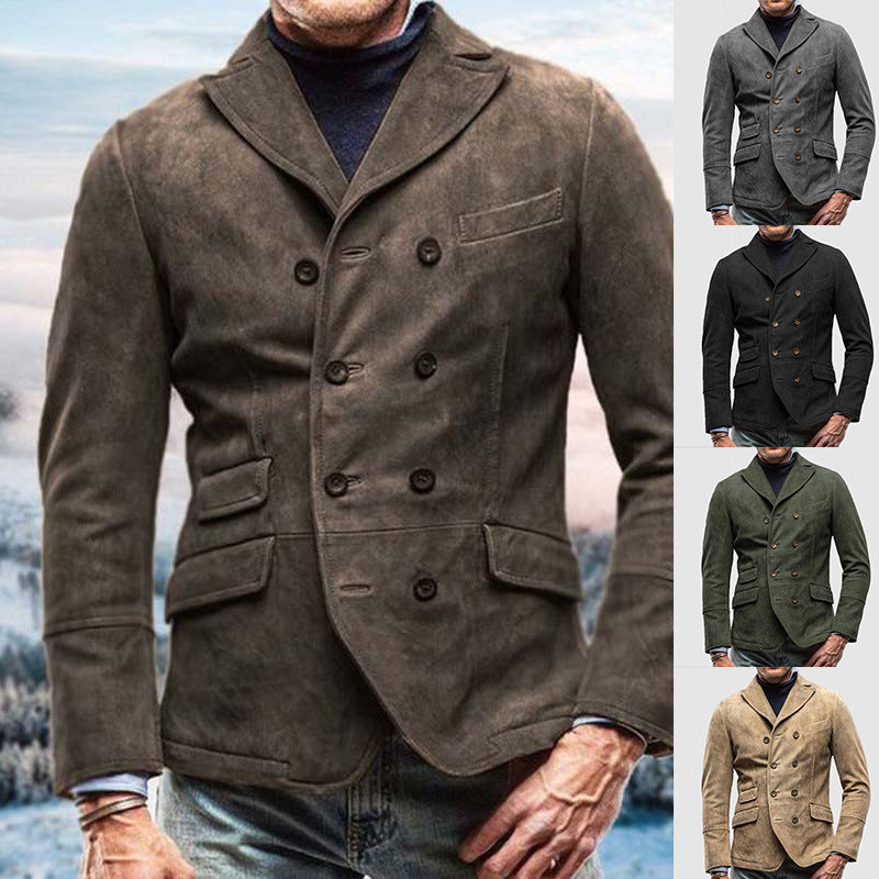 Herren Blazer Wildleder Elegant Mit Taschen Schwarz - BerlinGlamour