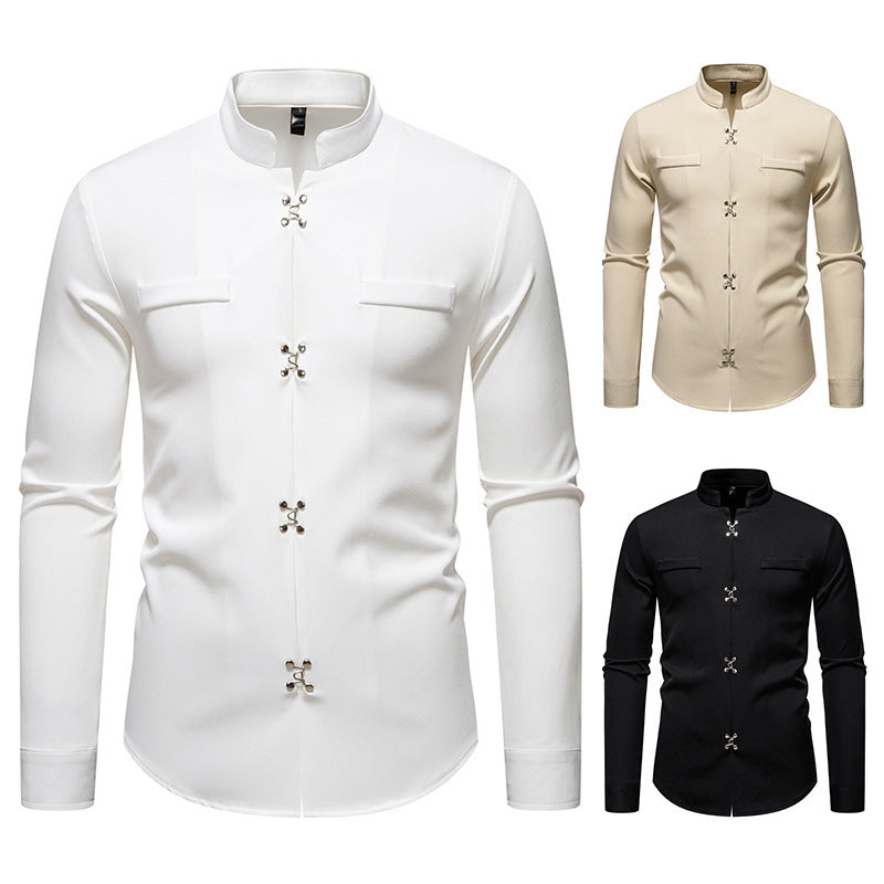 Herren Hemd Asiatisch Knopf Design Elegant