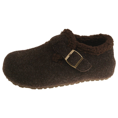 Warme Damen Hausschuhe aus Wolle mit Riemen Winter