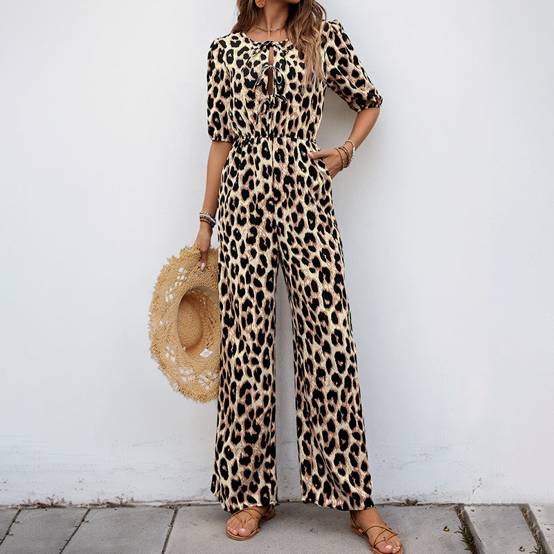 Damen Jumpsuit Leo-Print Schulterfrei Elegant - BerlinGlamour