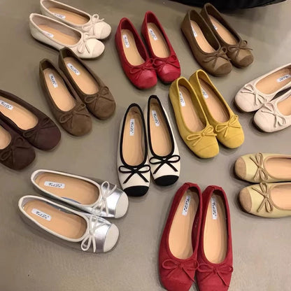 Damen Ballerinas Elegant Schimmer Effekt Schleife