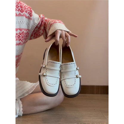 Damen Mokassins Lederschuhe Doppelriemen Elegantes Design