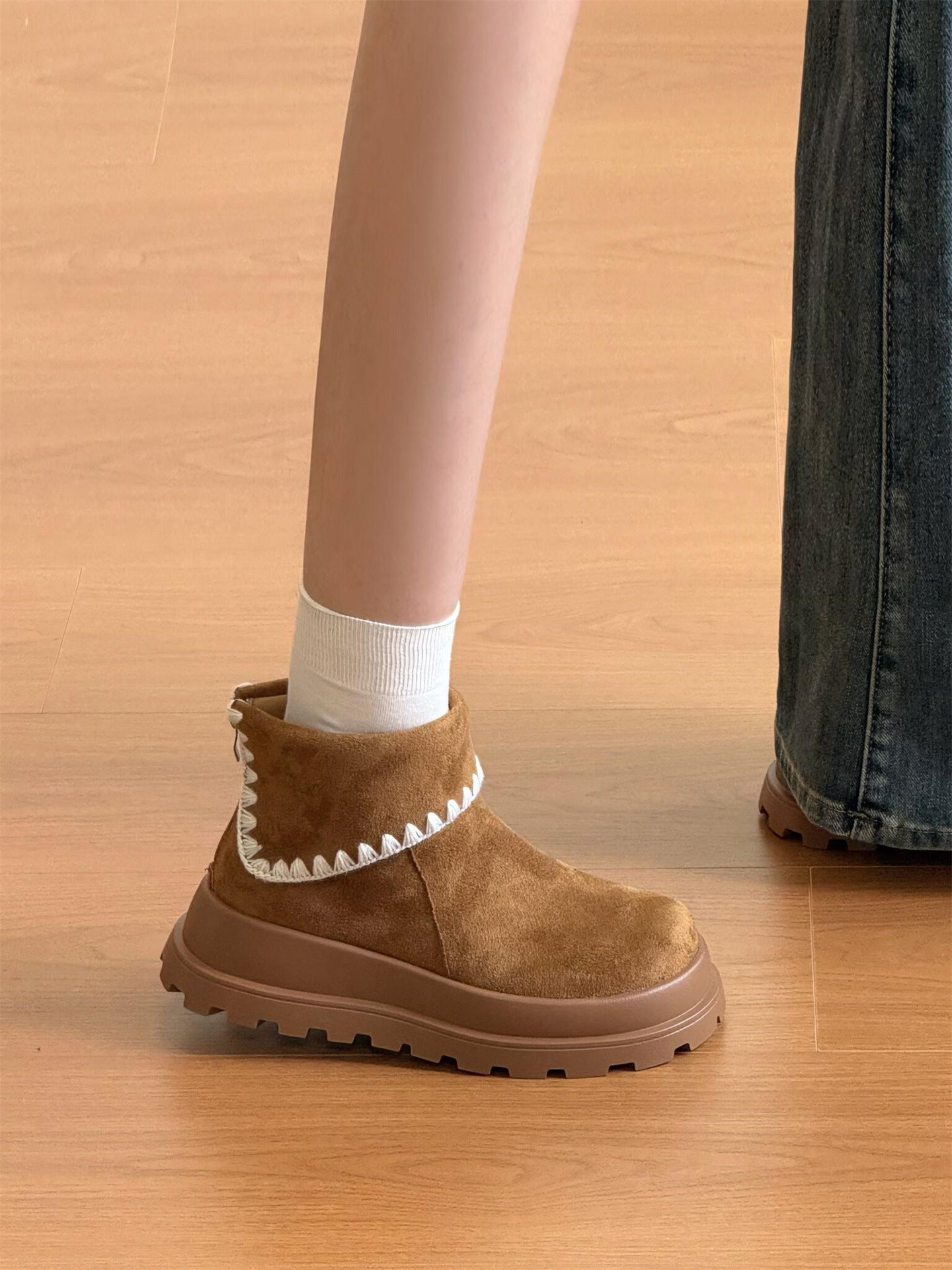 Damen Stiefeletten Weiches Wildleder Rippensaum Wintermode