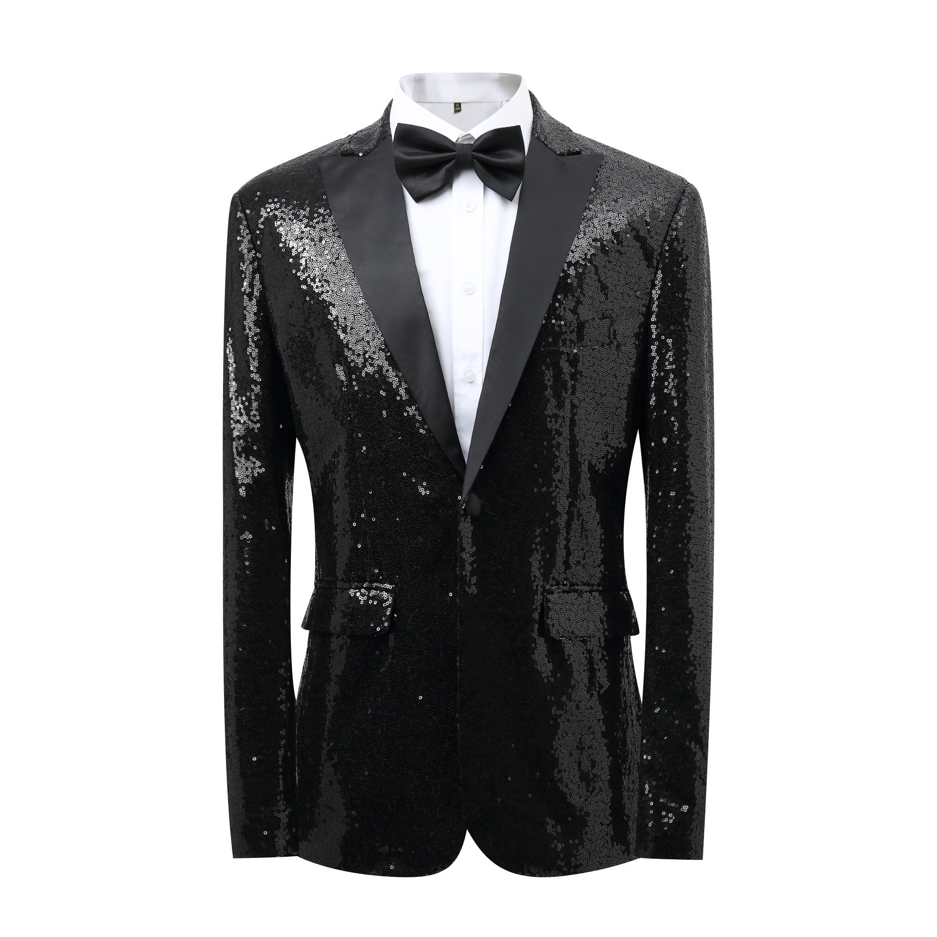Herren Blazer Glänzend Pailletten Elegant Schwarzer Anzugsmantel - BerlinGlamour
