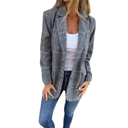 Damen Blazer Karierter Slim Fit Modern