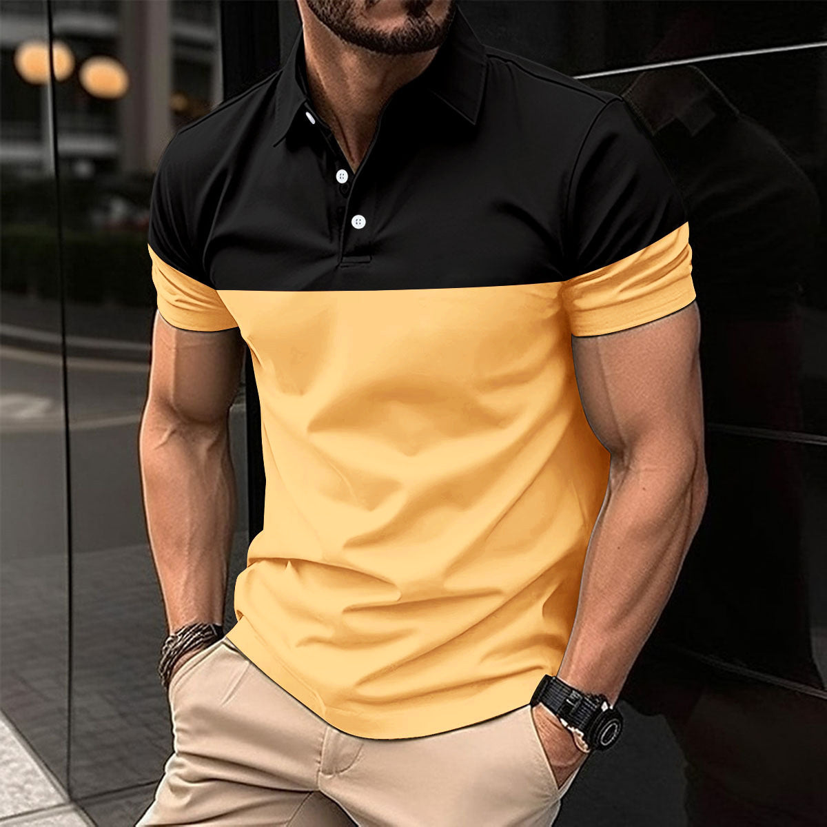Herren Polohemd Kurzarm Modern Farbblock