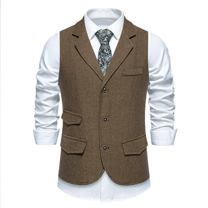 Herren Anzugweste Herringbone Klassisch Elegante Mit Taschen