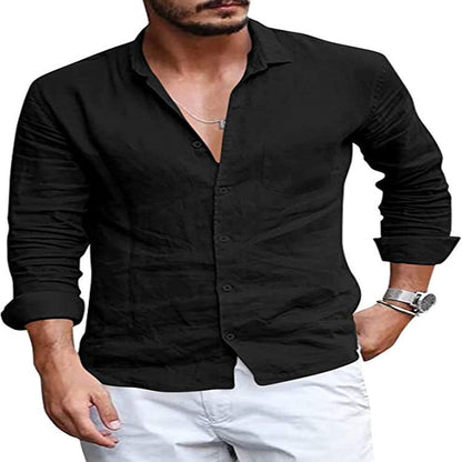 Herren Hemd Leinen Elegant mit V-Ausschnitt Modern
