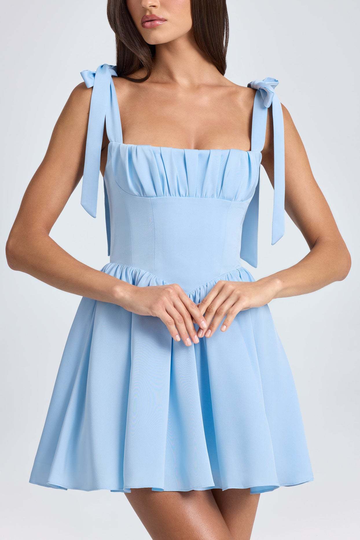 Damen Minikleid Elegantes Rüschenkleid Mit Schleife Kurz