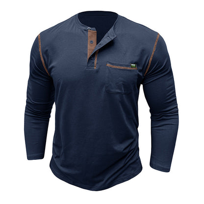 Herren Henley-Shirt Langarm mit Brusttasche Modern