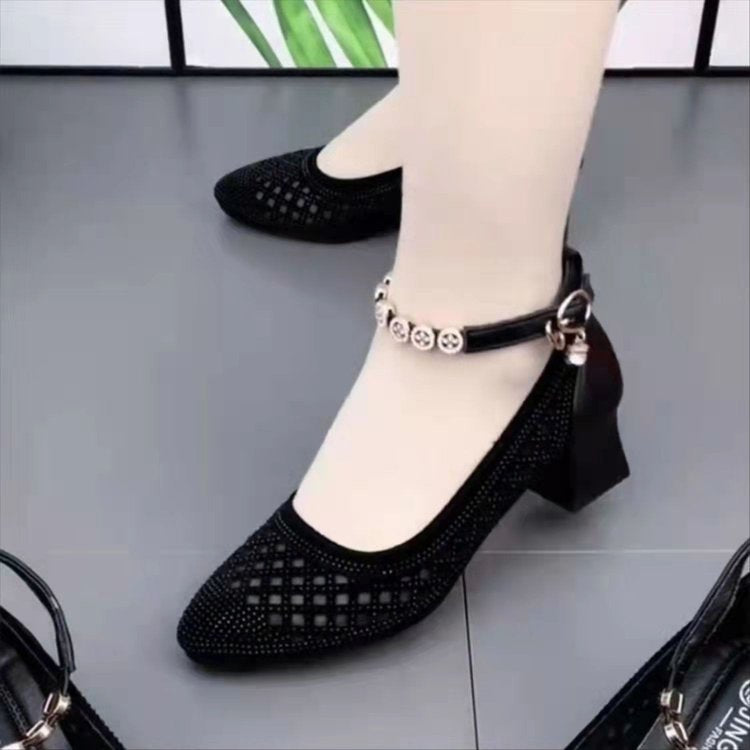 Damen Ballerinas Elegant mit Riemen und Blockabsatz Komfort