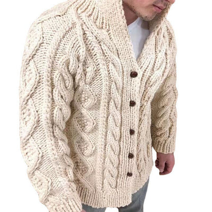 Herren Strickjacke Klassisch Grobstrick Stehkragen