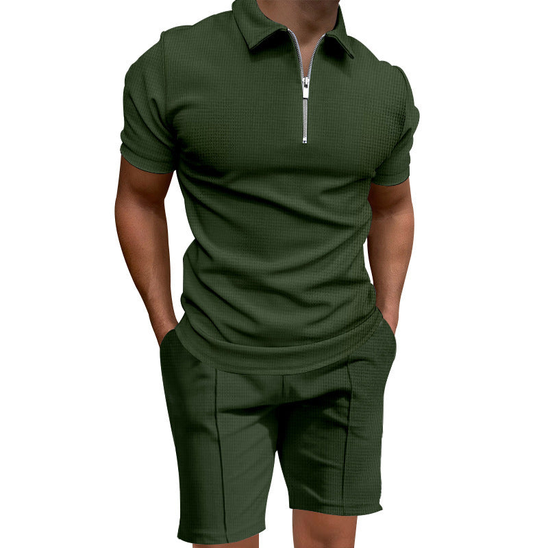 Herren Polo-Shorts-Set Modern mit elastischem Bund und Reißverschluss