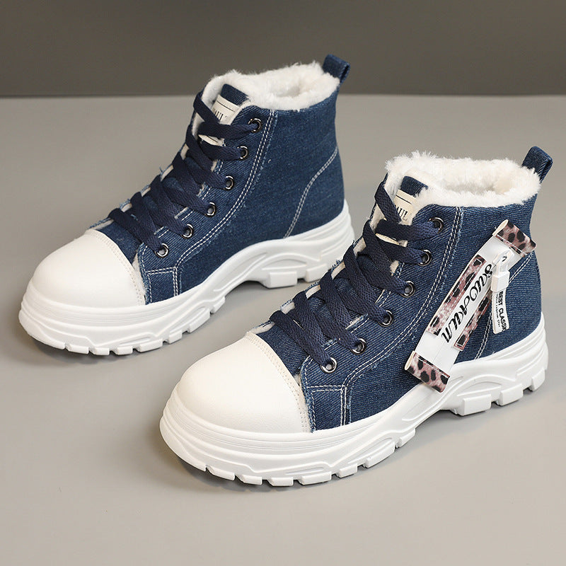 Damen Sneaker High-Top Fleece-Futter Robust Denim