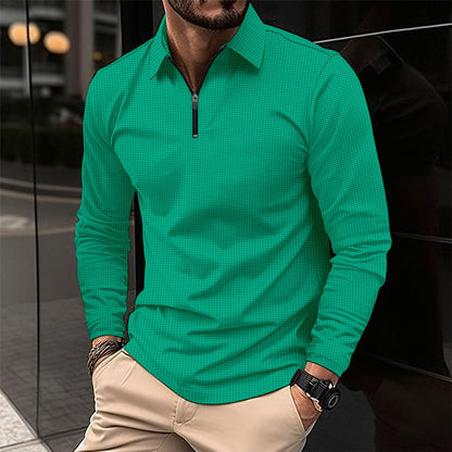 Herren Langarmshirt Elegant Reißverschluss Strukturiert Modern