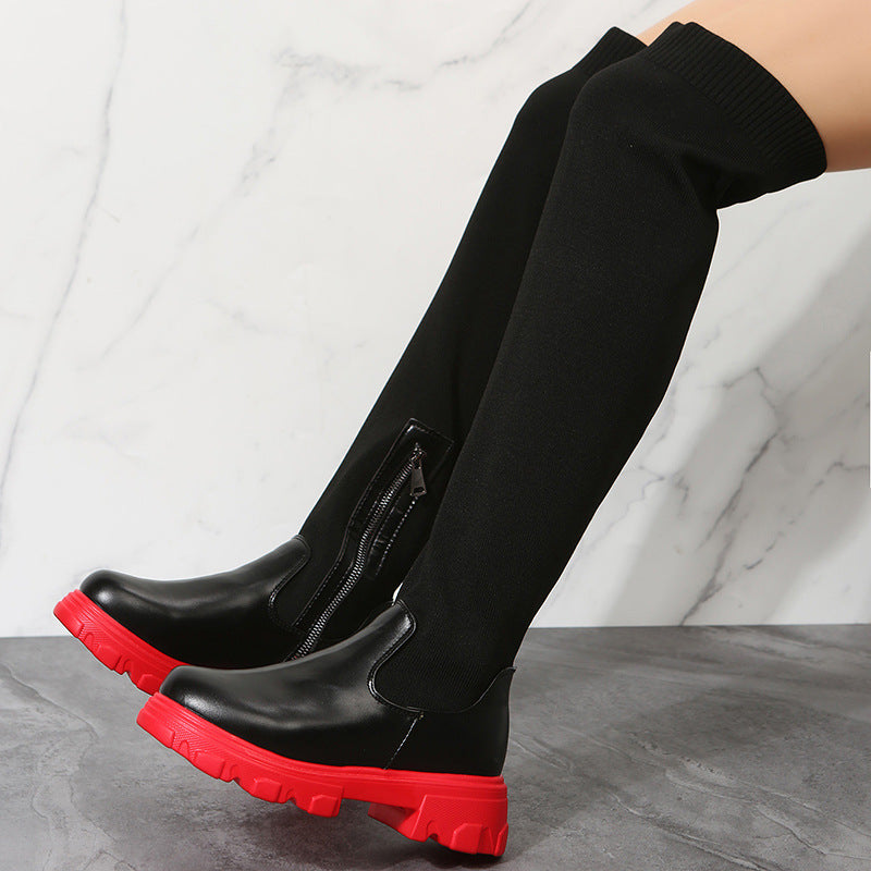 Damen Stiefel Overknee Reißverschluss Robust Winter