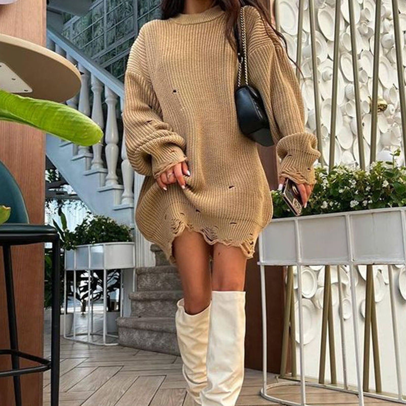 Damen Strickkleid Oversized Lang Großes Damenkleid