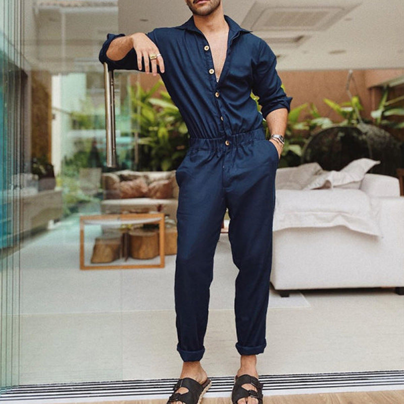 Herren Jumpsuit Elegant Modern mit Knopfleiste und Taillengurt - BerlinGlamour
