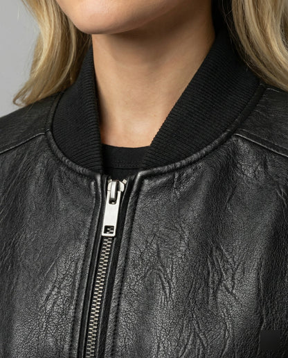 Schwarze Lederjacke Damen Bikerjacke Kurz