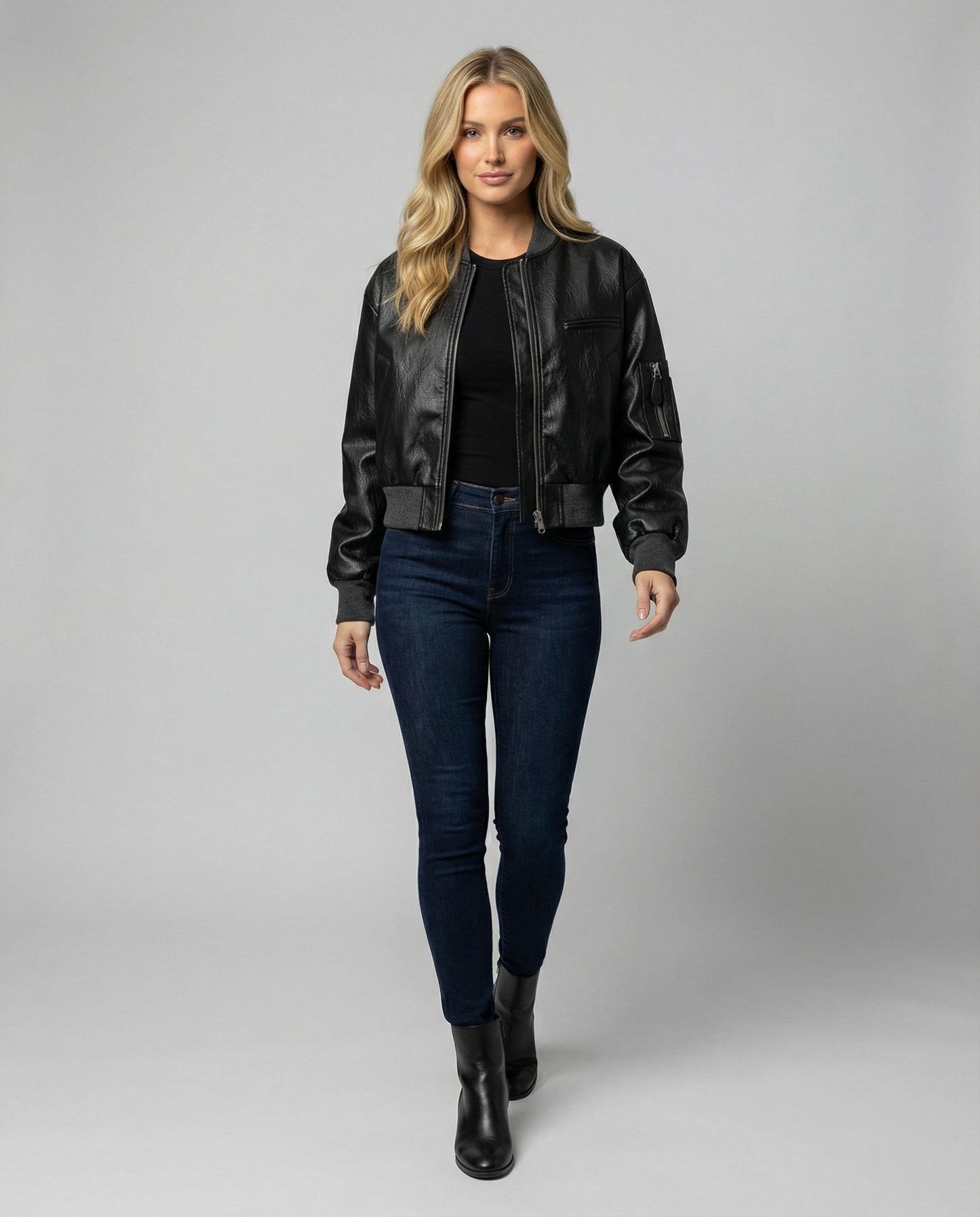 Schwarze Lederjacke Damen Bikerjacke Kurz