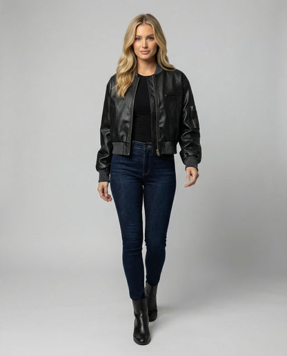 Schwarze Lederjacke Damen Bikerjacke Kurz