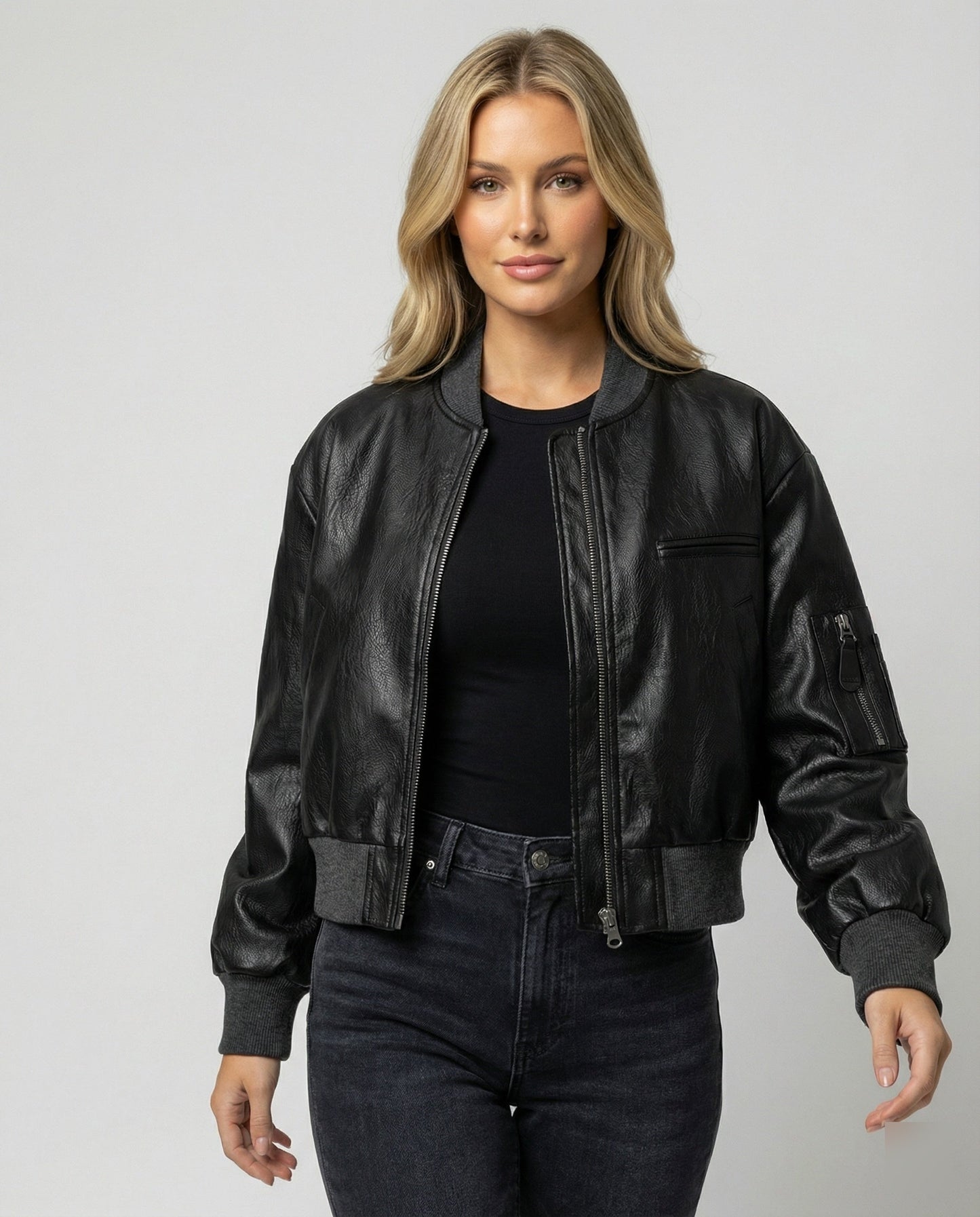 Schwarze Lederjacke Damen Bikerjacke Kurz - BerlinGlamour