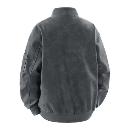 Herren Bomberjacke Elegant Vieltaschig Schwarz