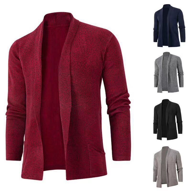 Herren Strickjacke Offener Kragen Elegant Rippdesign - BerlinGlamour