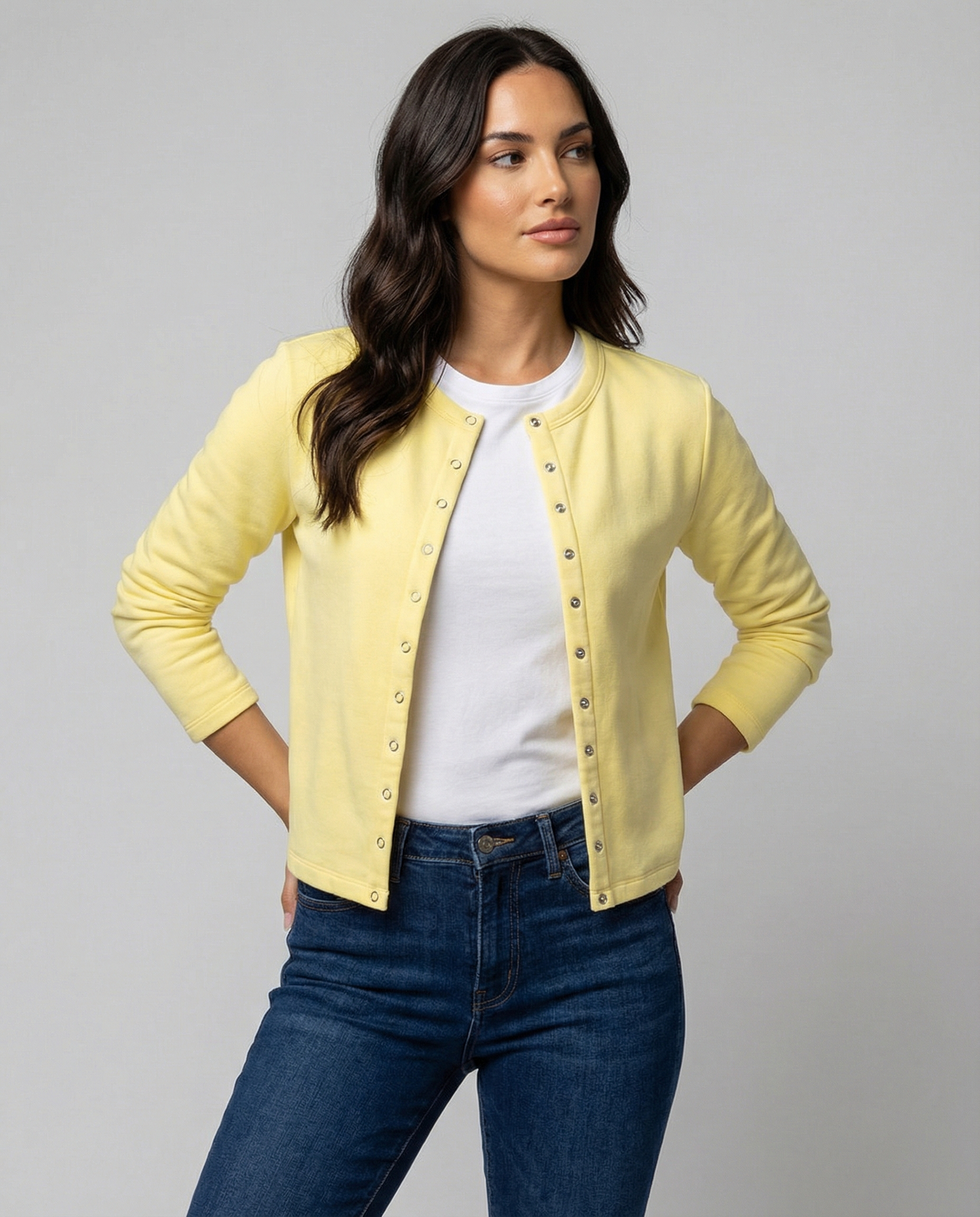 Damen Langarmshirt mit Knöpfen Elegант Schwarz - BerlinGlamour