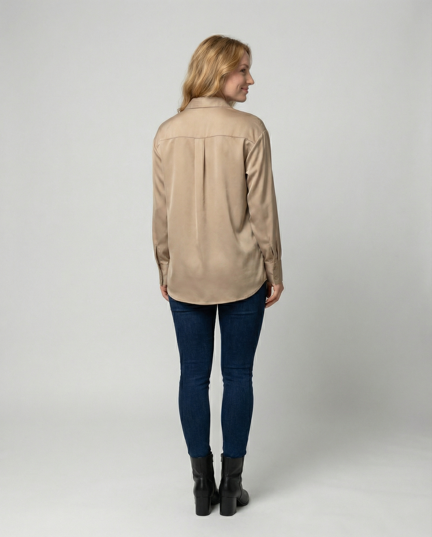 Elegante Damen Bluse Satin mit Knöpfen und Knotendetail