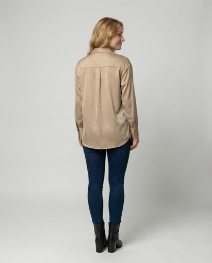 Elegante Damen Bluse Satin mit Knöpfen und Knotendetail