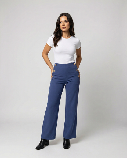 Damen Hose Weite Bequem mit Knöpfen