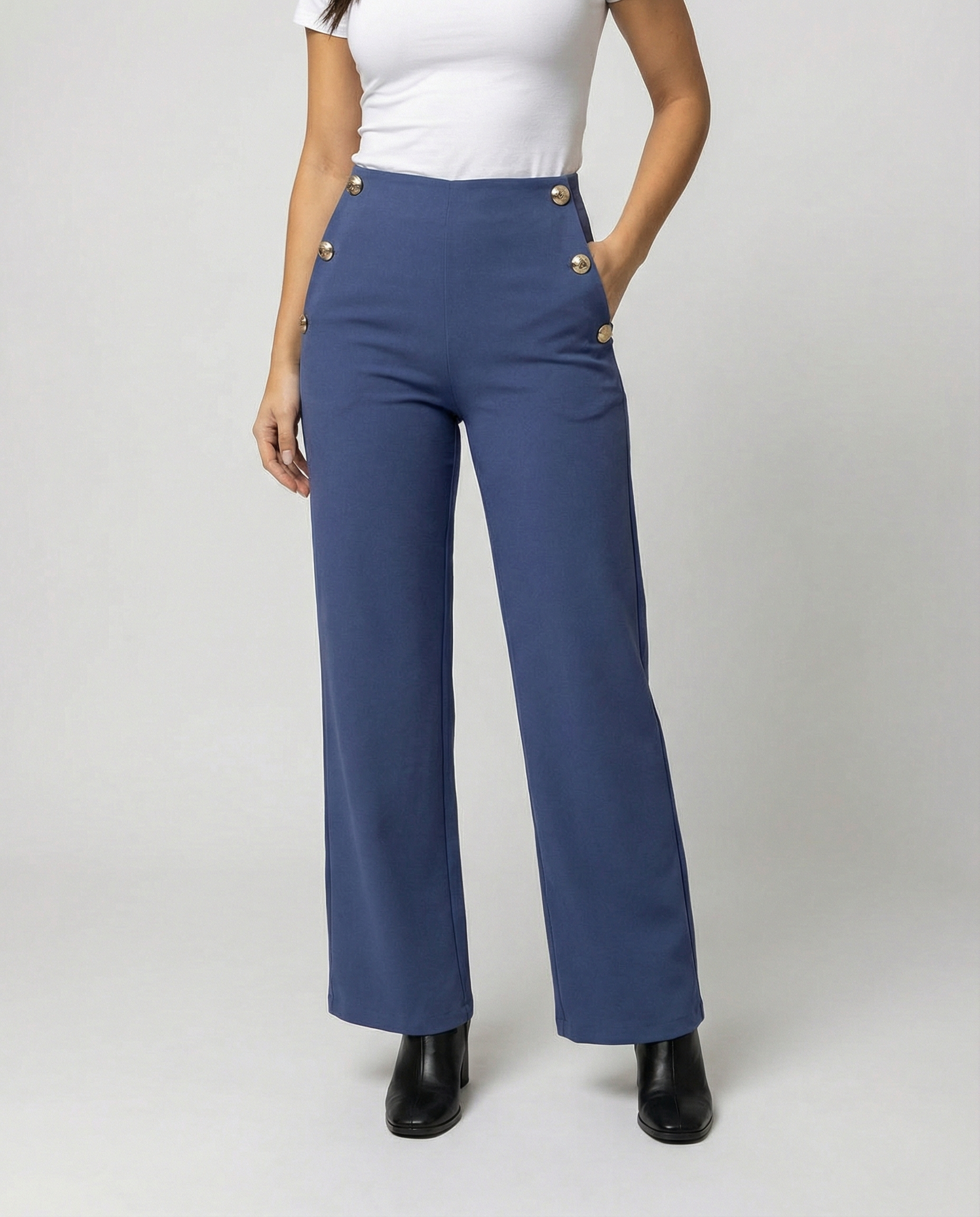 Damen Hose Weite Bequem mit Knöpfen - BerlinGlamour