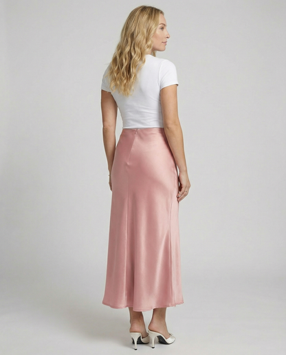 Damen Midirock Satin Hochtailliert Elegant Damenrock