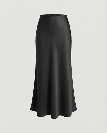 Damen Midirock Satin Hochtailliert Elegant Damenrock