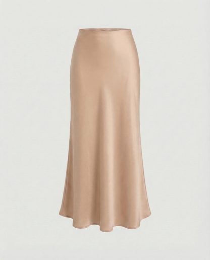 Damen Midirock Satin Hochtailliert Elegant Damenrock