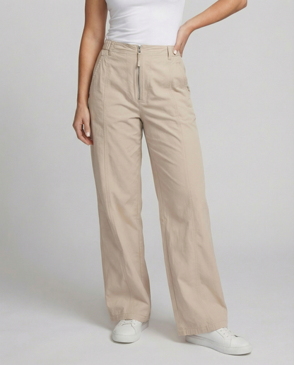 Damen Hose High Waist Weite Anzughose Mit Taschen - BerlinGlamour