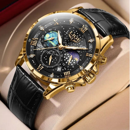 Herren Armbanduhr Mondphasen Edelstahl Elegant