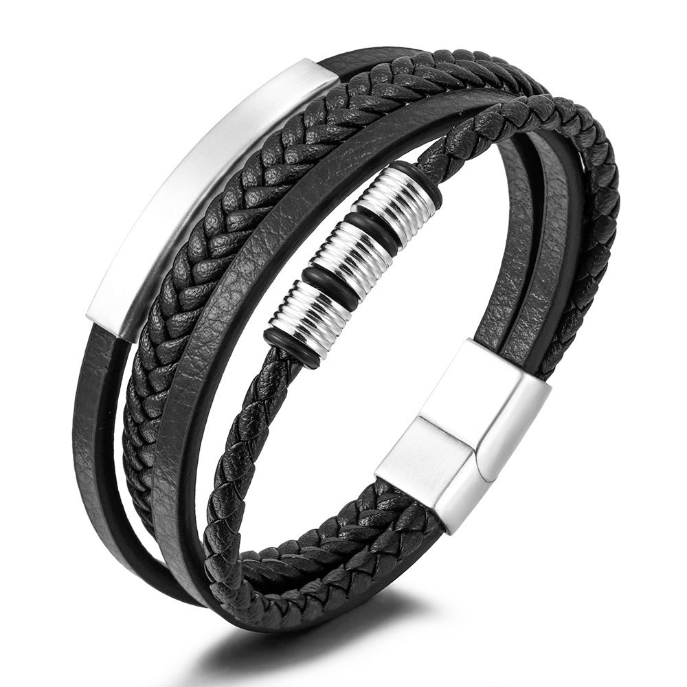 Elegantes Leder Armband Herren Schwarz