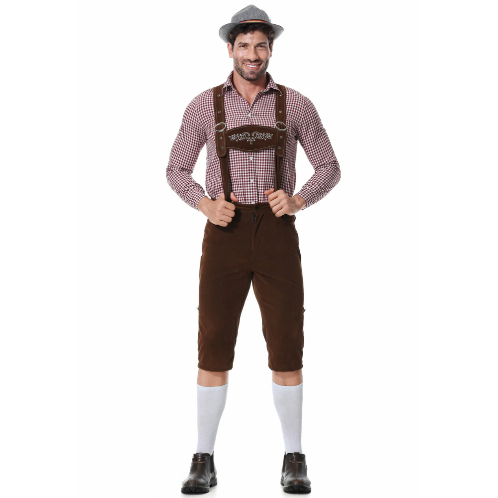 Männer Oktoberfest Kostüm Lederhosen Hut Set - BerlinGlamour