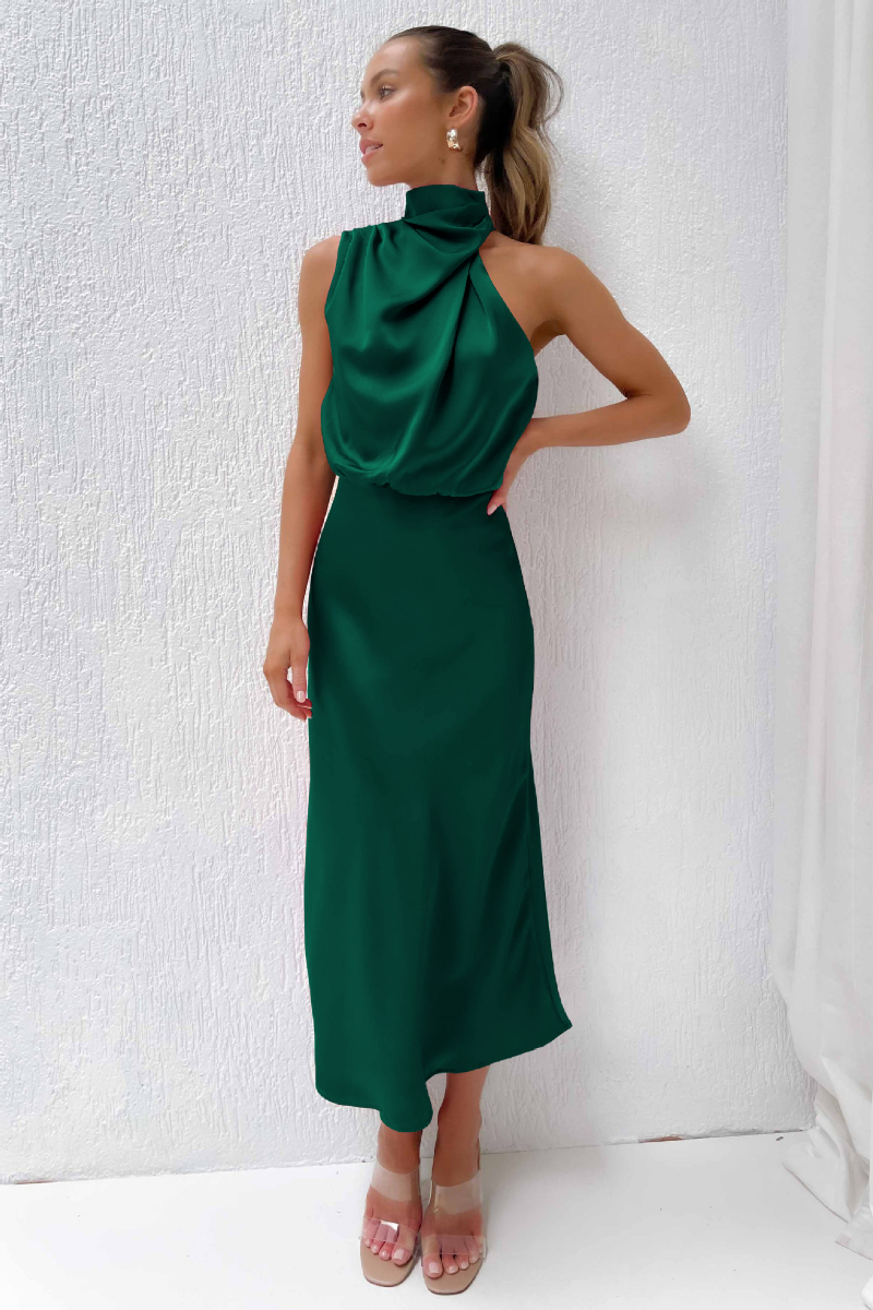 Elegantes Midikleid Asymmetrischer Ausschnitt Damenkleid