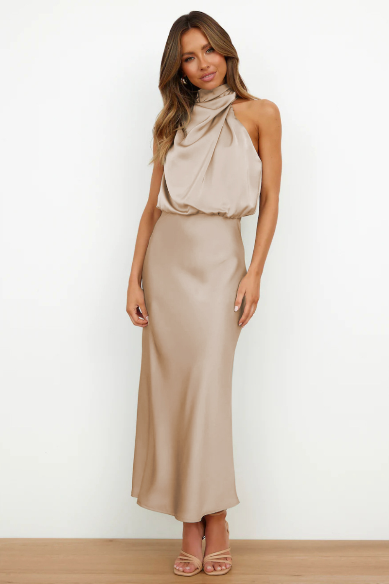 Elegantes Midikleid Asymmetrischer Ausschnitt Damenkleid