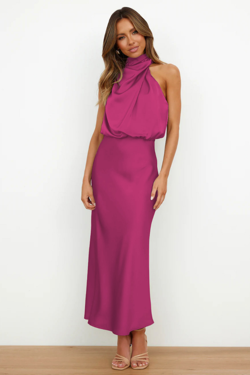 Midi-Kleid Asymmetrischer Ausschnitt Stilvoll Damenkleid