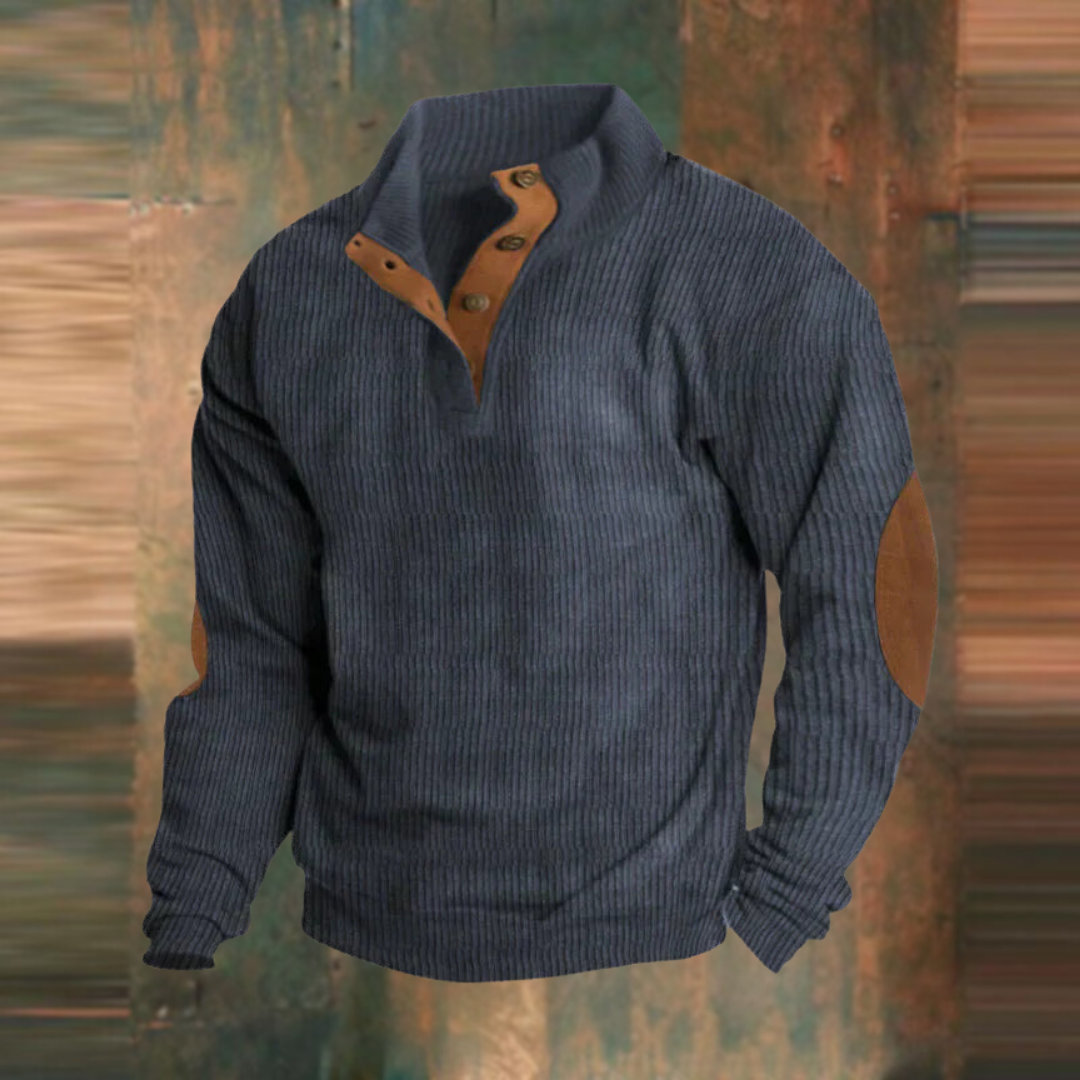 Herren Pullover Lässig Gerippt mit Knopfleiste